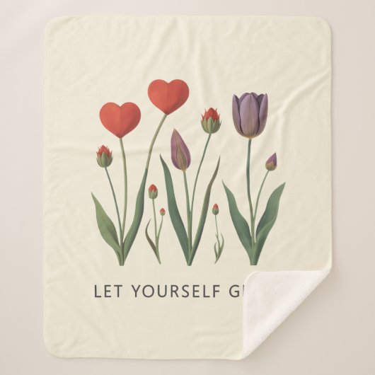 Floral Heart Tulips Let Yourself Grow Quote Sherpa Deken (Voorkant)