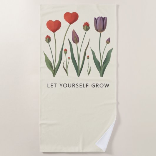 Floral Heart Tulips Let Yourself Grow Quote Strandlaken (Voorkant)
