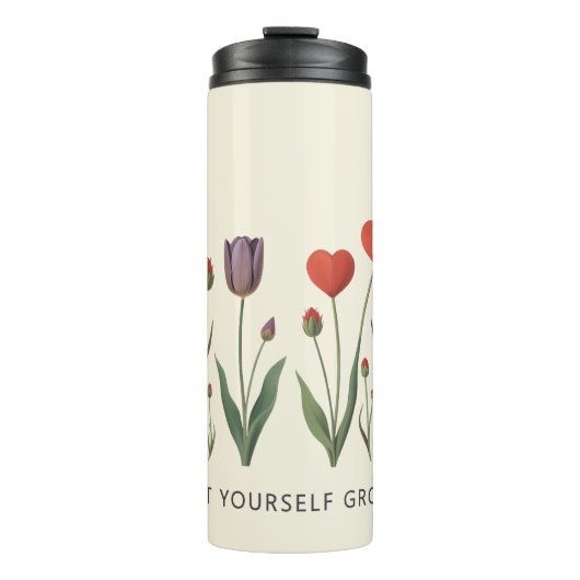 Floral Heart Tulips Let Yourself Grow Quote Thermosbeker (Voorkant)