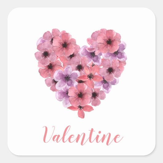 Floral Heart Valentijn Vierkante Sticker (Voorkant)