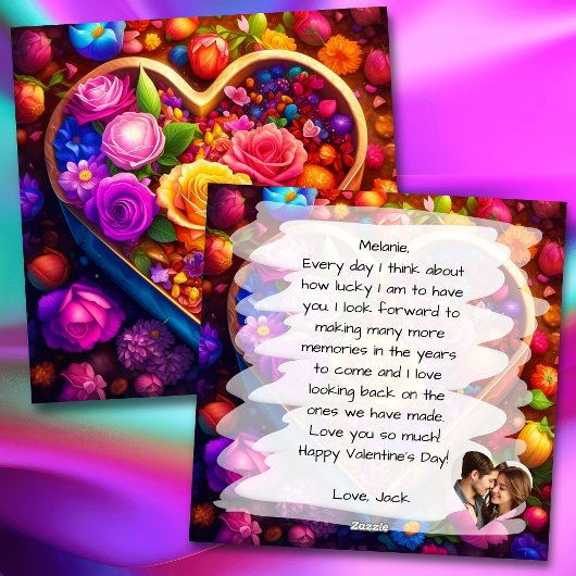 Floral Heart Valentijnsdag Foto Feestdagenkaart