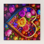 Floral Heart Valentijnsdag Foto Legpuzzel (Horizontaal)