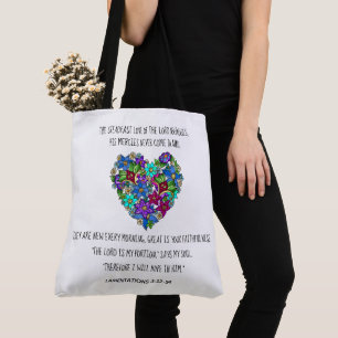 Floral Heart, vers uit Lamentaties 3:22-24 Tote Bag