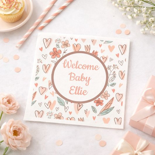 Floral Heart Voeg Jouw naam toe Servet