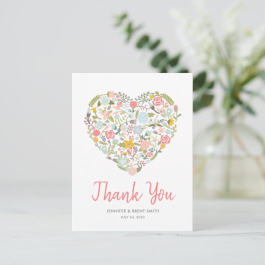 Floral Heart Wedding Bedankt Briefkaart (Staand voorkant)