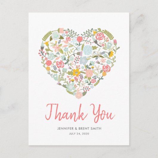 Floral Heart Wedding Bedankt Briefkaart (Voorkant)
