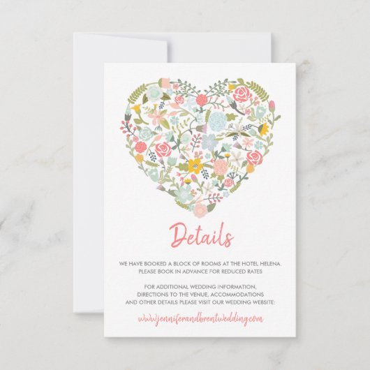 Floral Heart Wedding Details Kaart (Voorkant)