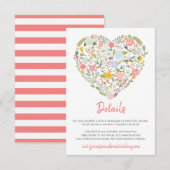 Floral Heart Wedding Details Kaart (Voorkant / Achterkant)