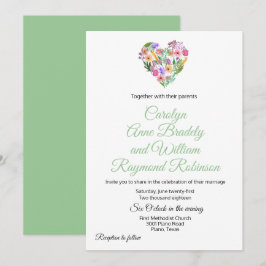 Floral Heart Wedding Invitation Kaart