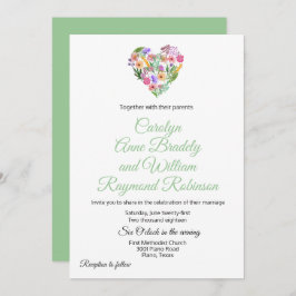 Floral Heart Wedding Invitation Kaart