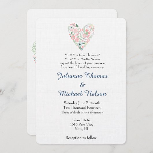 Floral Heart Wedding Kaart (Voorkant / Achterkant)