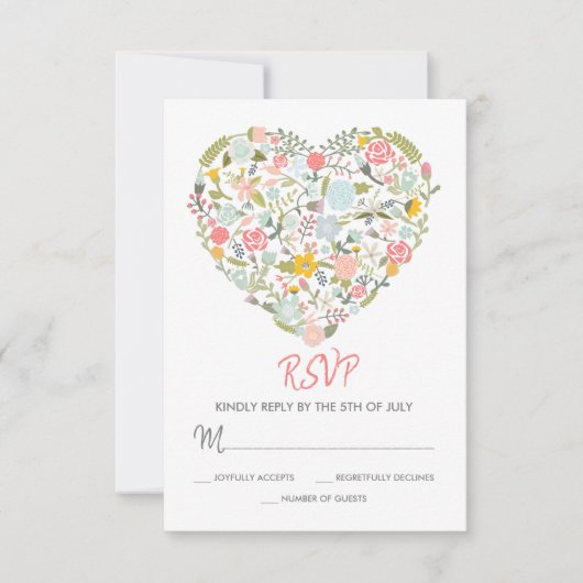 Floral Heart Wedding RSVP Kaart (Voorkant)