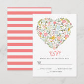 Floral Heart Wedding RSVP Kaart (Voorkant / Achterkant)