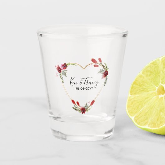 Floral Heart Wedding Shot Glass Glas (Voorkant)