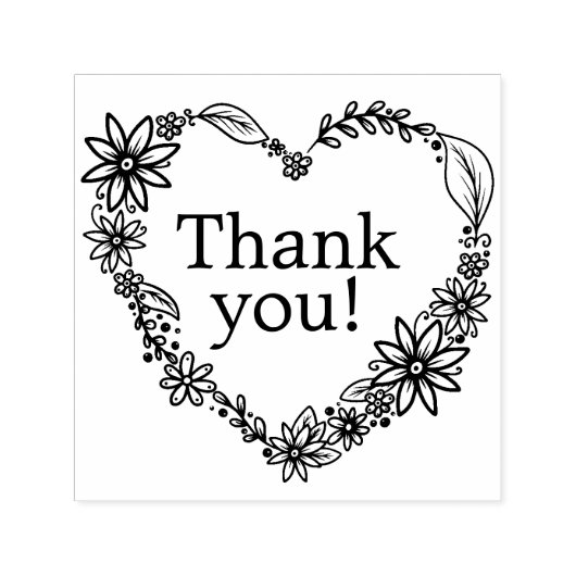 Floral Heart Wreath Dank je Zelfinktende Stempel (Design)