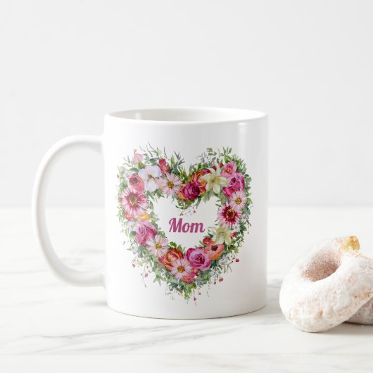 Floral Heart Wreath Persoonlijk Koffiemok (Met donut)