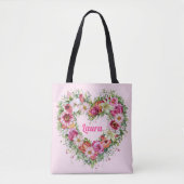 Floral Heart Wreath Persoonlijk Tote Bag (Voorkant)