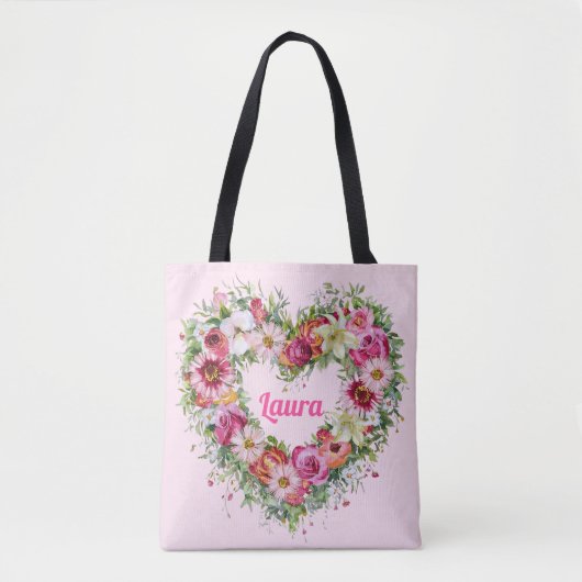 Floral Heart Wreath Persoonlijk Tote Bag (Voorkant)