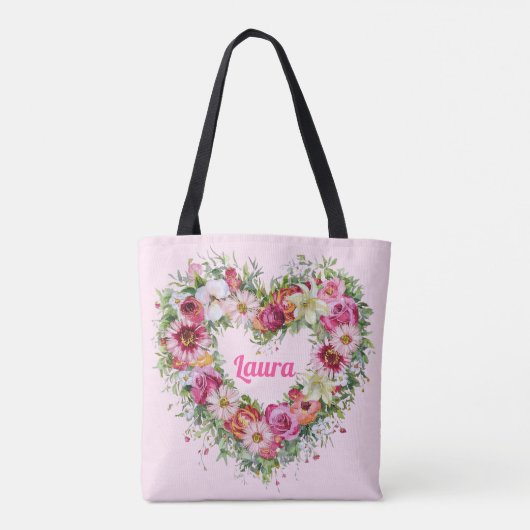 Floral Heart Wreath Persoonlijk Tote Bag (Achterkant)