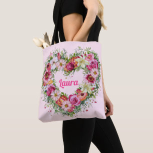 Floral Heart Wreath Persoonlijk Tote Bag