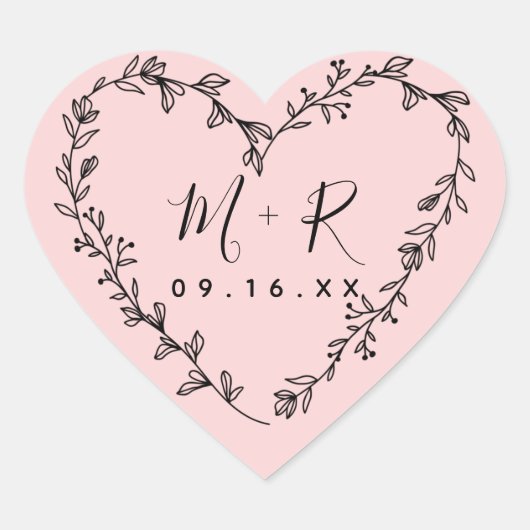 Floral Heart Wreator Initialen Hart Sticker (Voorkant)
