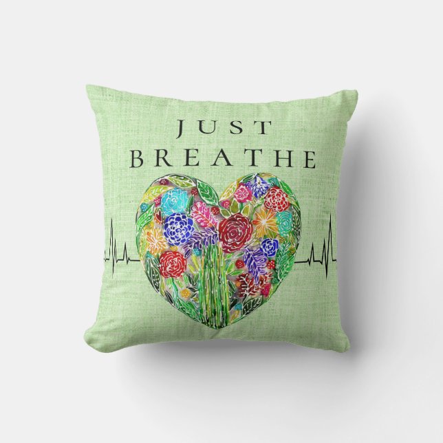 Floral Heartbeat Just Breathe Pillow Kussen (Voorkant)