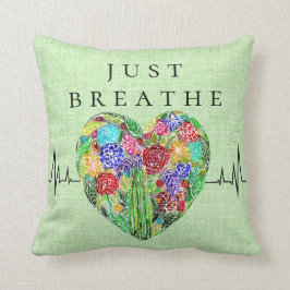 Floral Heartbeat Just Breathe Pillow Kussen