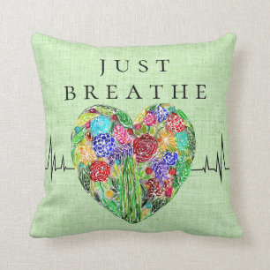 Floral Heartbeat Just Breathe Pillow Kussen