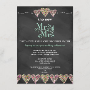 Floral Hearts Chalkboard Post Wedding Invitation Kaart