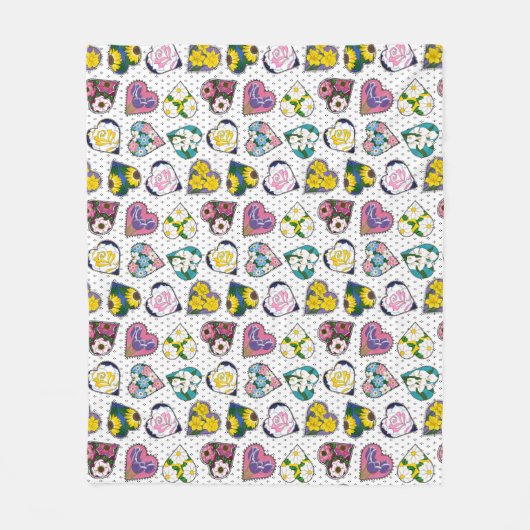 Floral Hearts Fleece Deken (Voorkant)