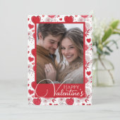 Floral Hearts Happy Valentijns's Custom Photo Feestdagenkaart (Staand voorkant)