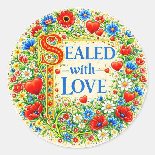 Floral Hearts SEALED WITH LOVE  Ronde Sticker (Voorkant)