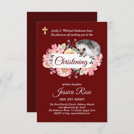 Floral Hedég Christening Invites Baptisme (Voorkant / Achterkant)