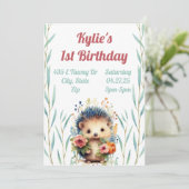 Floral Hedgehog verjaardagsuitnodiging Kaart (Staand voorkant)