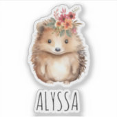 Floral Hedgehog waterverf Sticker (Voorkant)