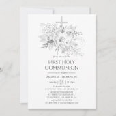  Floral-Heilige Communie, wit en zilver Kaart (Voorkant)