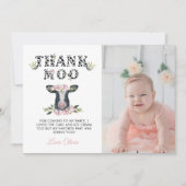 Floral Heilige Koe Dank Moo Birthday Bedankkaart (Voorkant)