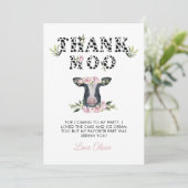 Floral Heilige Koe Dank Moo Birthday Bedankkaart (Staand voorkant)