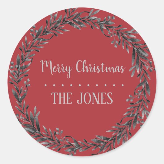 Floral Heilige Wreath | Gepersonaliseerd kerstfees Ronde Sticker (Voorkant)