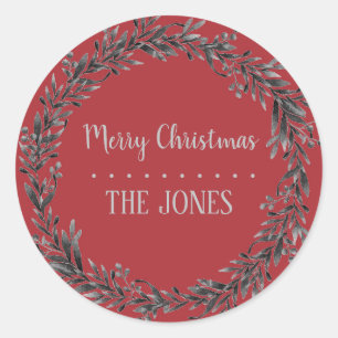 Floral Heilige Wreath   Gepersonaliseerd kerstfees Ronde Sticker