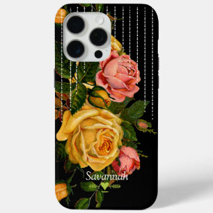 Floral Heirloom Rozen Zwart Geel Roze iPhone 15 Pro Max Hoesje