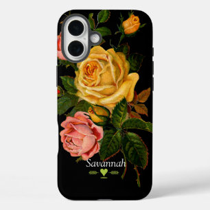 Floral Heirloom Rozen Zwart Geel Roze iPhone 16 Plus Hoesje