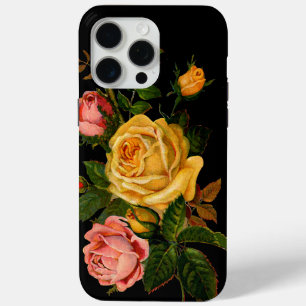 Floral Heirloom Rozen Zwart Roze Geel iPhone 15 Pro Max Hoesje