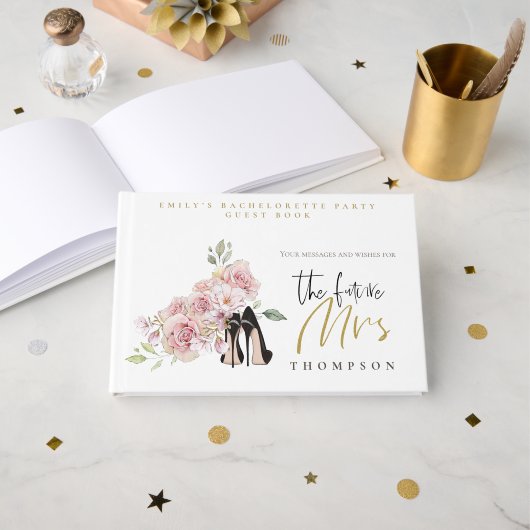 Floral Hen Party Future Mrs. Name Black Gold Scrip Gastenboek (Voorkant open)