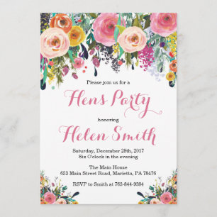 Floral Hens Party Invitation Card Waterverf Kaart