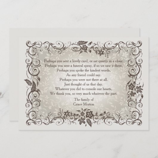 Floral Herdenking Bereavement Dank u Notecard Notitiekaartje (Voorkant / Achterkant)