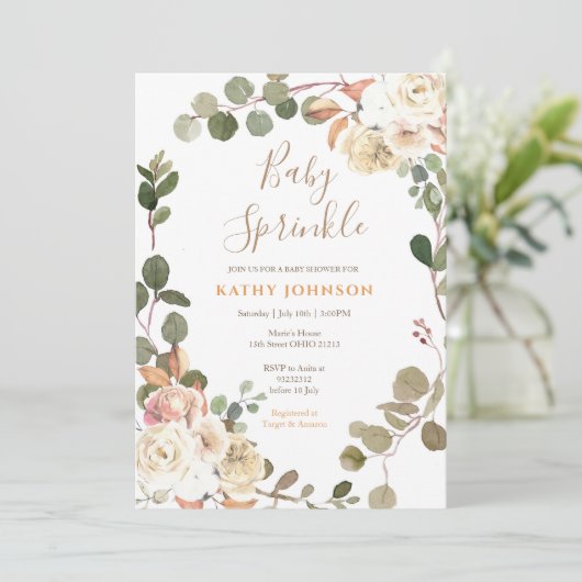 Floral Herfst Baby Sprinkle Invitation Kaart (Staand voorkant)