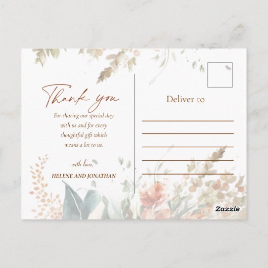 Floral Herfst Boho bruiloft bedankje Briefkaart (Achterkant)