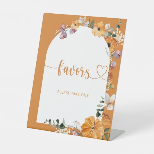 Floral herfst boogpompoen Favor Reclamebord Met Voetstuk (Voorkant)