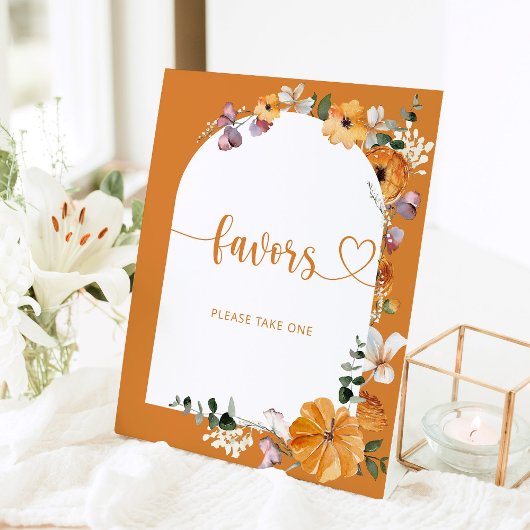 Floral herfst boogpompoen Favor Reclamebord Met Voetstuk